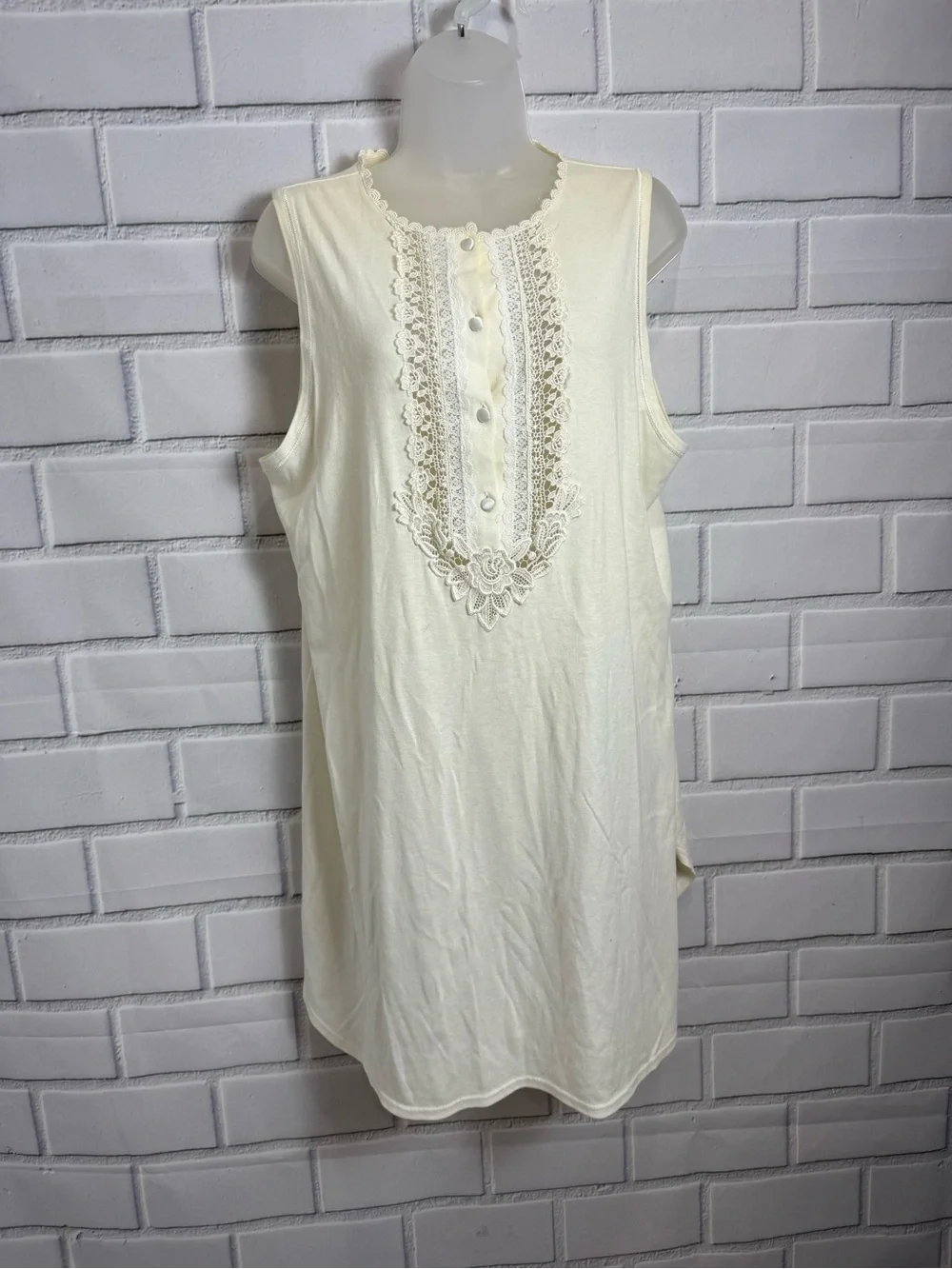Vintage Verena Made in USA Ivory Cotton Lace Tunic Nightgown Sleep Shirt L